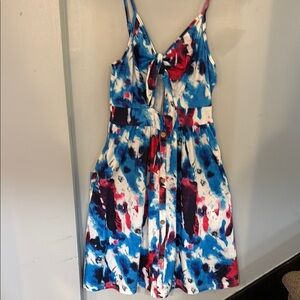 ePretty Blue and Red Watercolor Dress with Spaghetti Straps